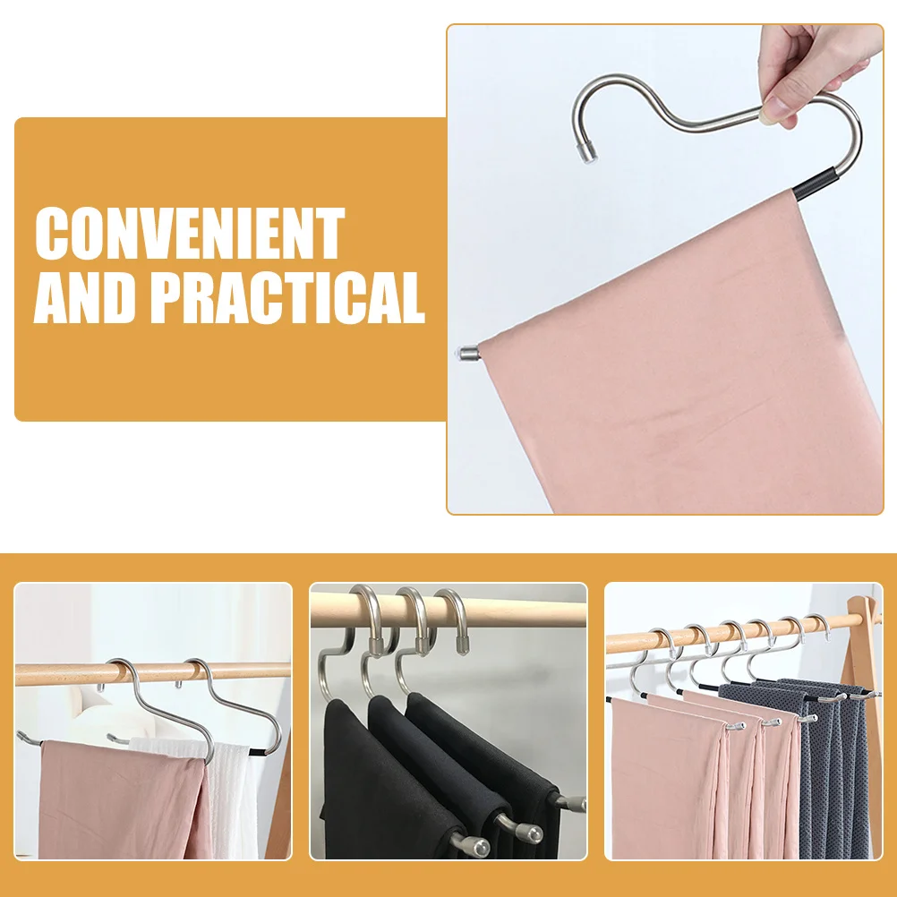 

6pcs Closet Hangers For Pants Stainless Steel Pvc Space Saving Non Slip Multi Purpose Pant Rack Jeans Skirt Blanket Towels