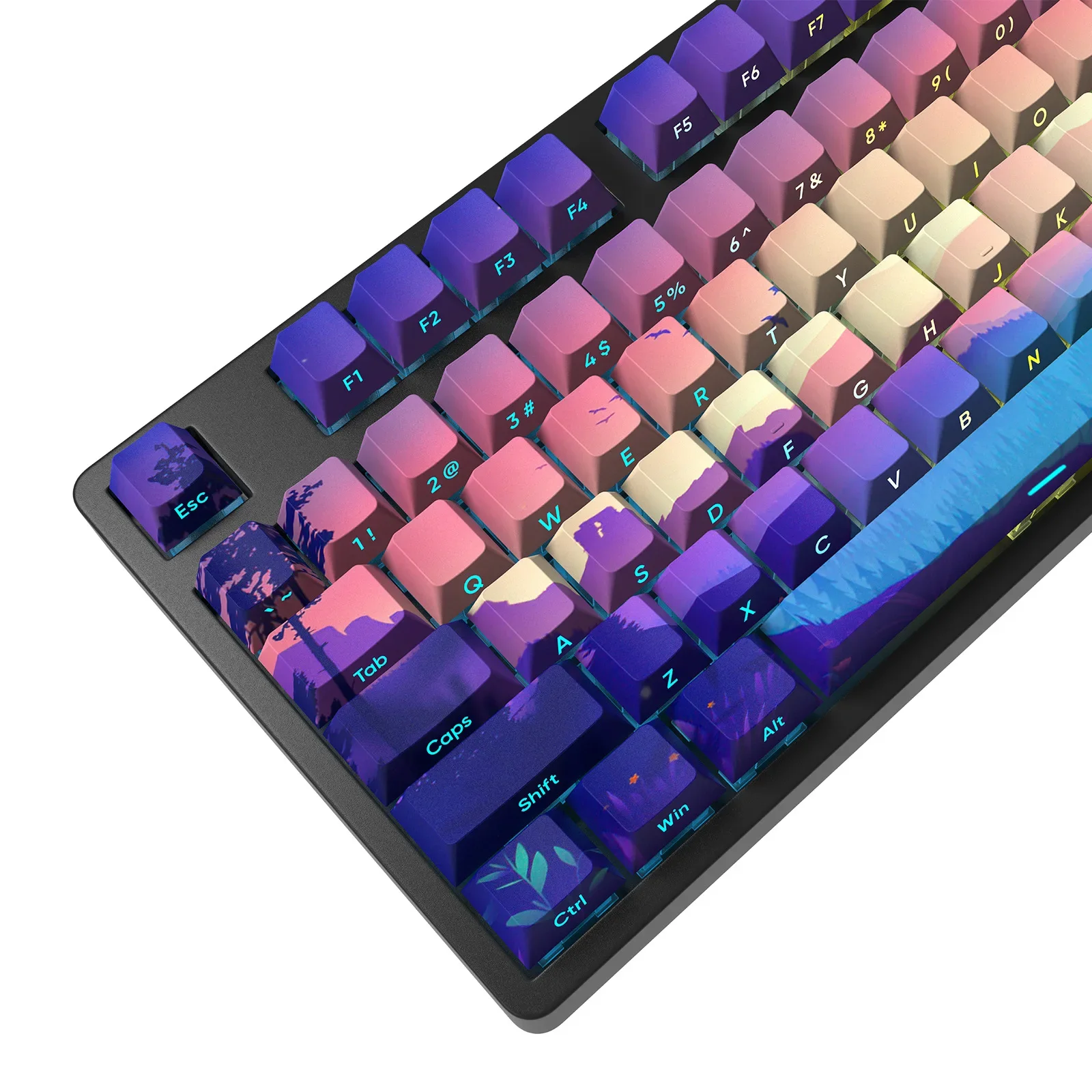 Purple mirror, side engraved transparent keycap heat sublimation factory highly compatible 61/68/75/84/87/96/104