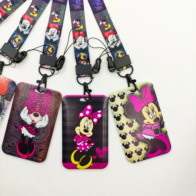 อะนิเมะ Disney Mickey Mouse การ์ดนักเรียน Campus การ์ด Mickey Minnie เมาส์ Stitch แขวนผู้ถือ Lanyard ID Card Case