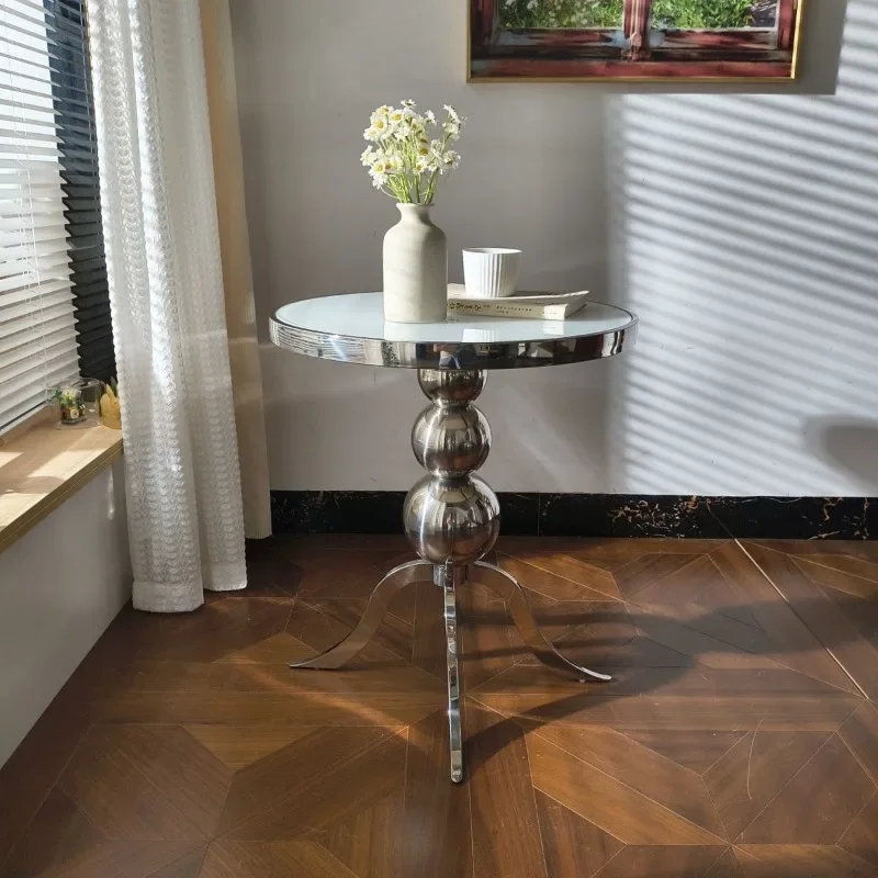 Aesthetic Chrome Triple Ball Stand Side Table Curved Tripod Metal Leg Minimalist Living Room Sofa Corner Decor Accent End Tabl