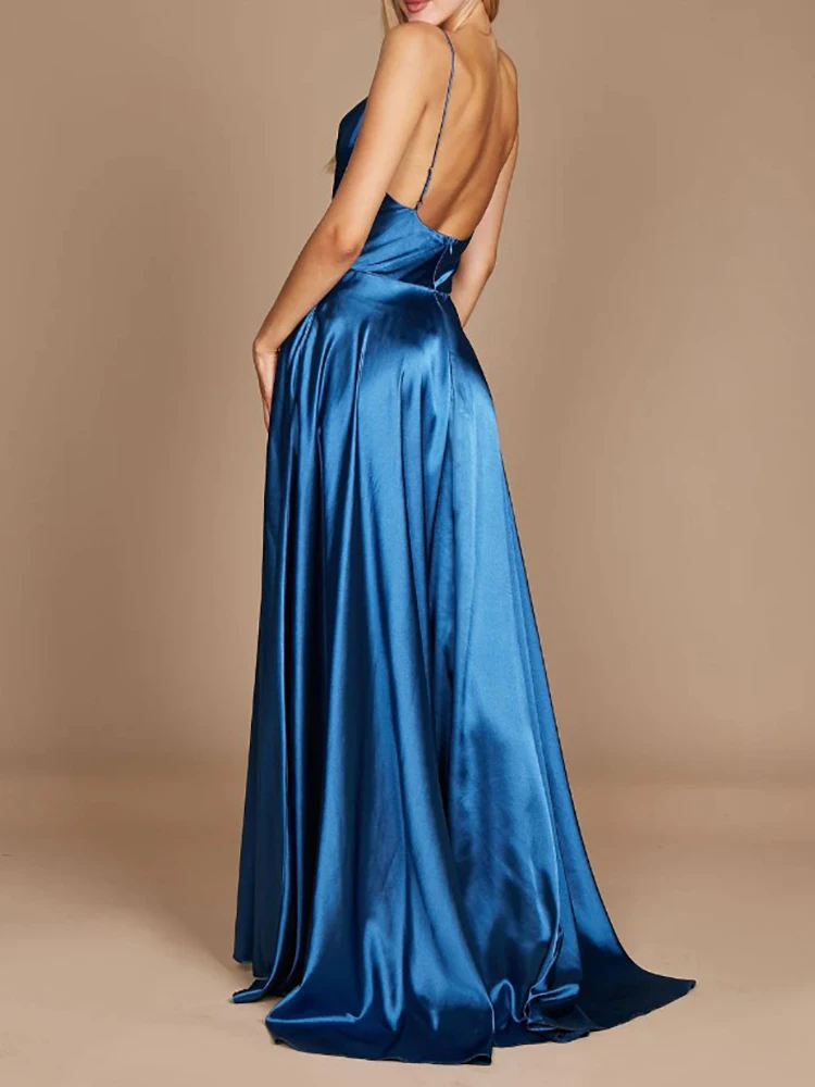 Vestidos de noite para mulher dama de honra Spaghetti Strap Backless Andar de comprimento Side Slit Ocasião Formal Prom Party Elegant New 2023