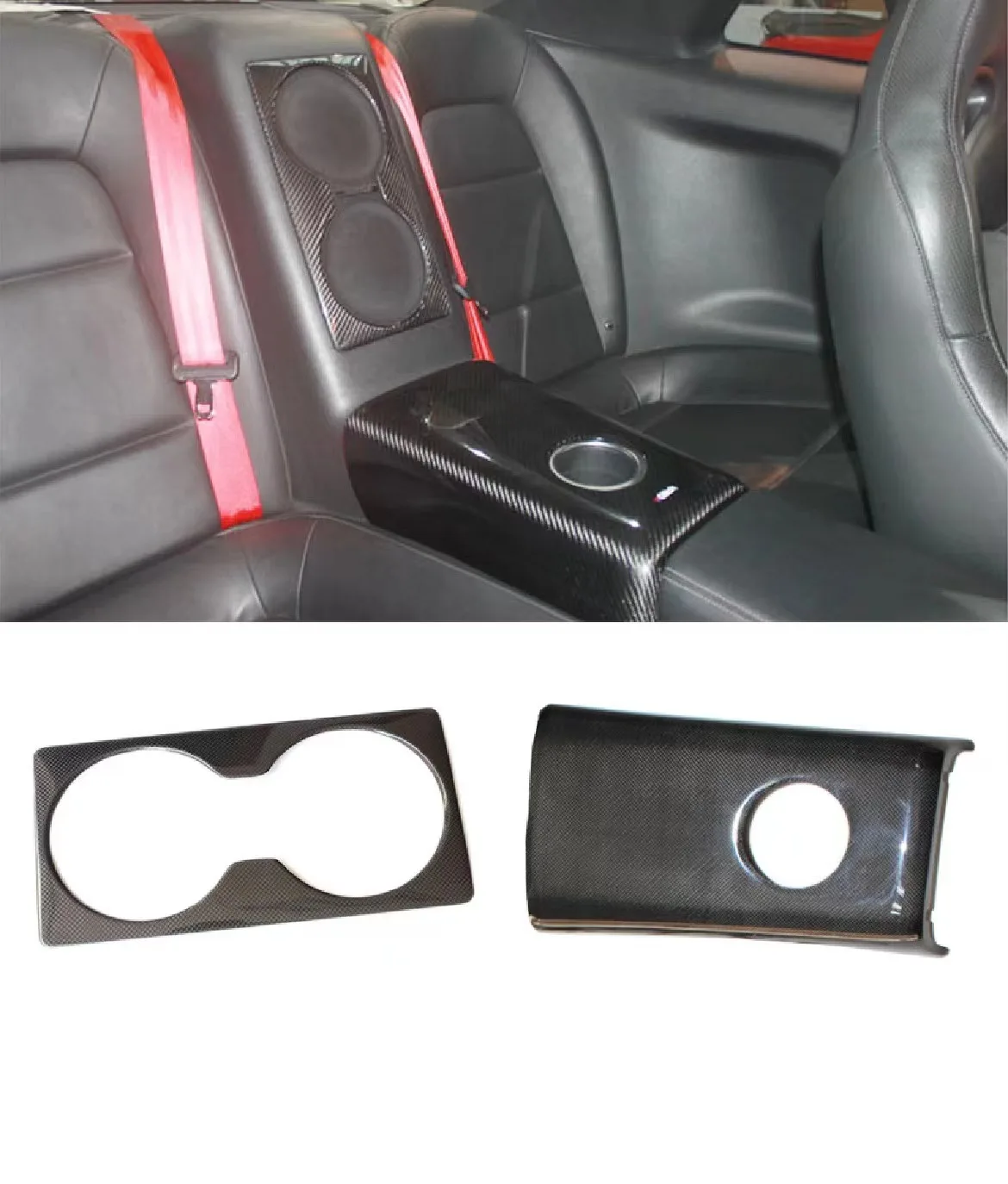 

2pcs Carbon Fiber Rear Seat Armrest Panel Cover Rear Speaker Round Trim For Nissan GTR R35 2008-2016