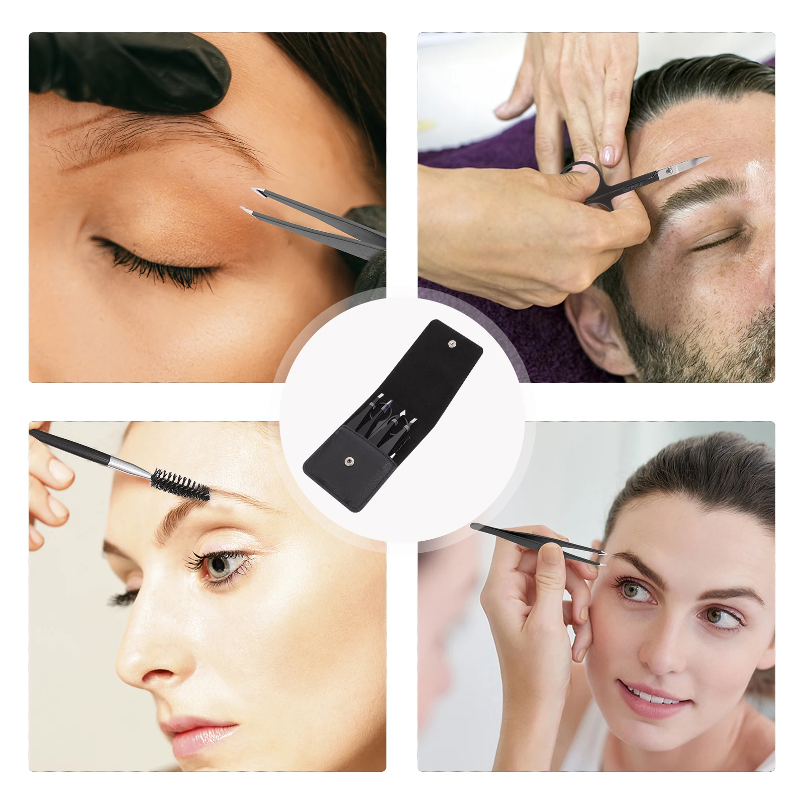 

6pcs Set Stainless Steel PU Material Hair Practical Eyebrow Clip Removal Beauty Tool Beauty Eyebrow Tweezer Travel Practical