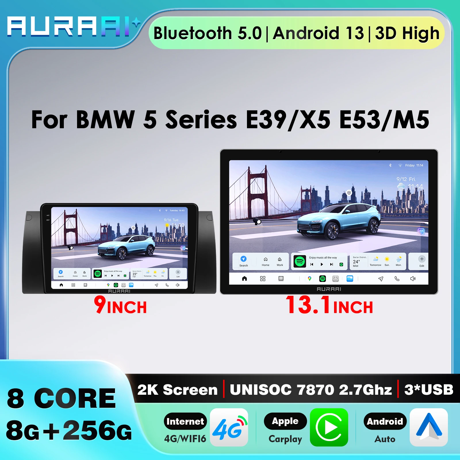 Octa Core 4G Android 13 CarPlay for BMW 5 Series E39/X5 E53 M5 Car Smart Systems Touch Screen Autoradio 2din GPS Head Unit Wifi