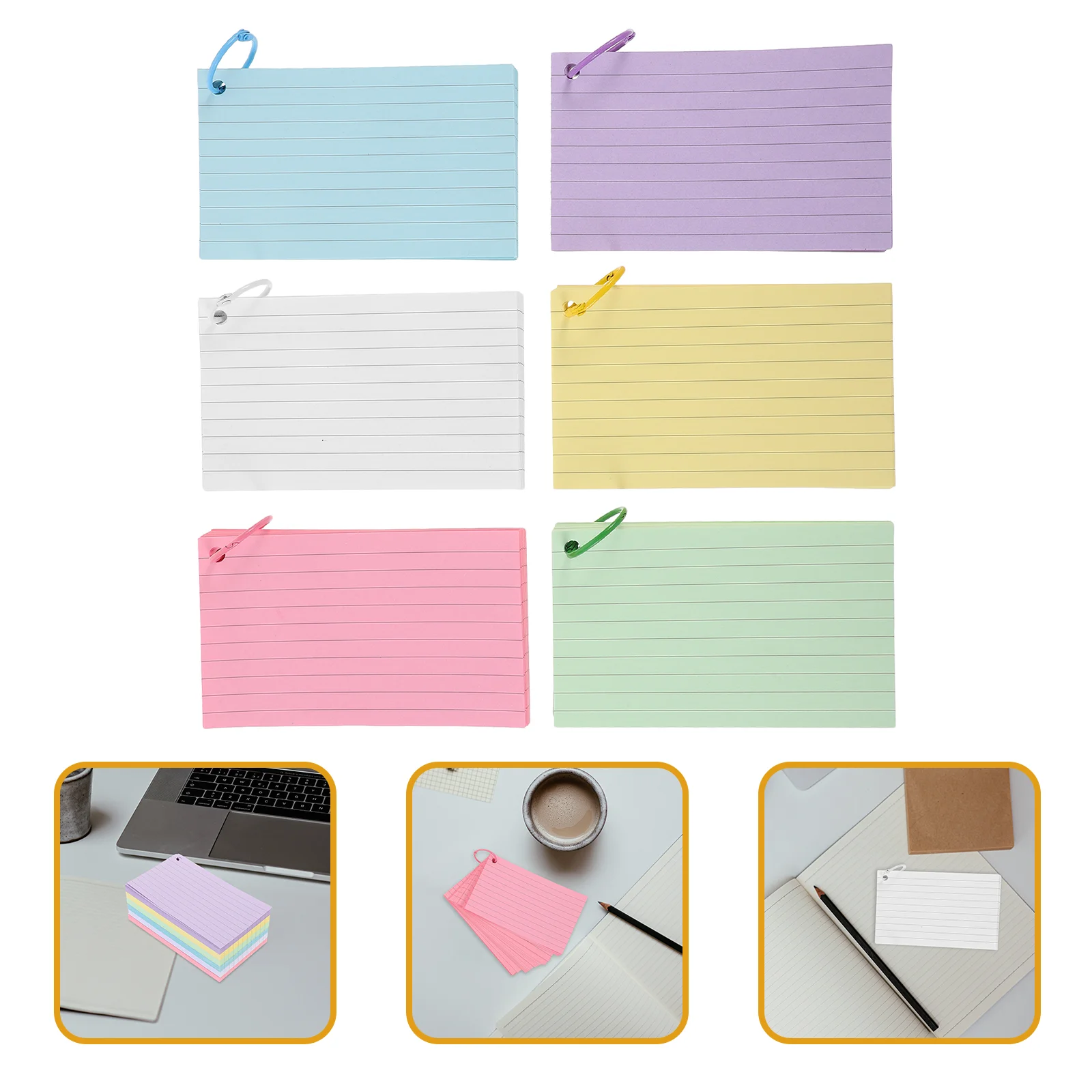 300 Pages Pre Hole Punched Colored Index Lined Note Flashcards 6 Metal Rings Portable Blank Memory Cards Office Travel Study