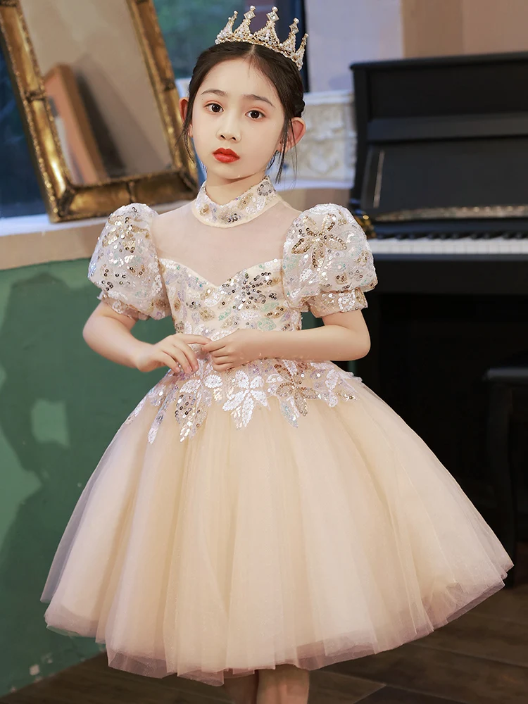 Children Formal Luxury Pageant Dress for Toddler Girls Sequins and Tulle Short Evening Gowns Elegant Weddings Kids Party Dresses