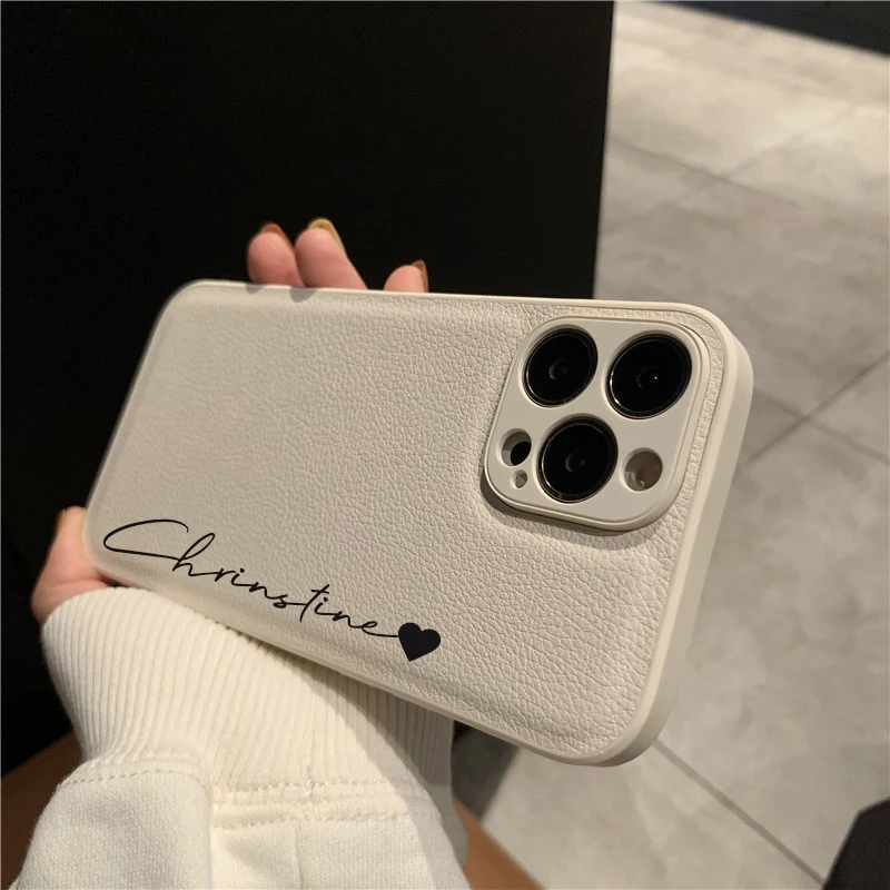 Luxury Leather Personalized Name DIY Case For iPhone 11 12 13 14 15 16 Pro Max Shockproof Customized Desinger Cover 15 Pro Max