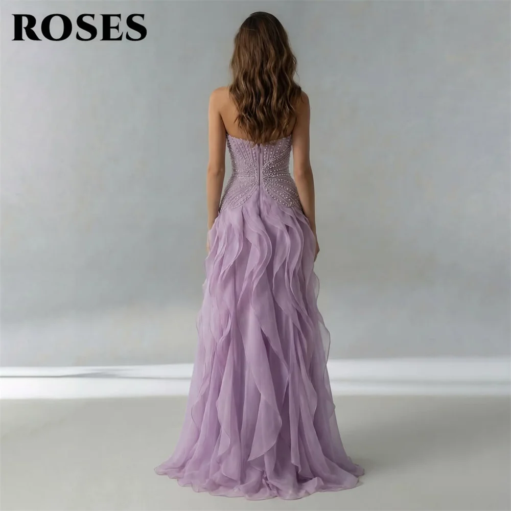 ROSES Lavender Prom Dresses Zipper Back 프롬 드레스 Sweetheart Celebrity Dress Beaded Ruffled Chiffon Evening Dress Customized image 2
