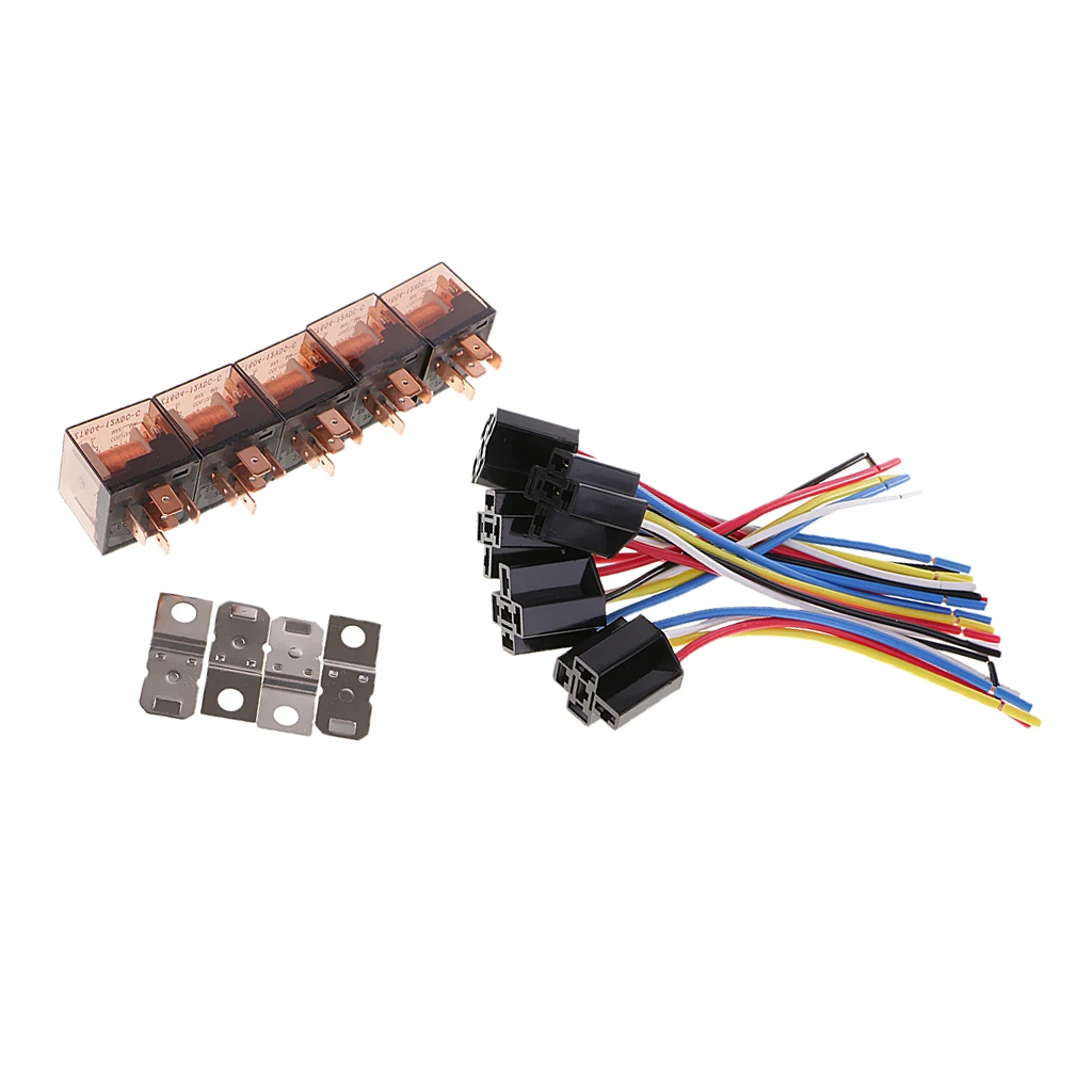 5 Pieces DC12V 6 Car SPDT Automotive Relay 5-Pin 5 Wires Harness Socket Kits