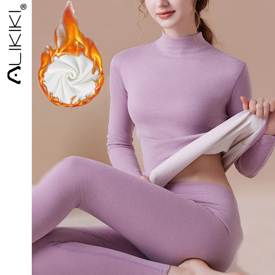 Thermal Underwear Sets Turtleneck Winter Warm Base Layer Thick Seamless Thermal Lingerie Long Johns For Cold Weather