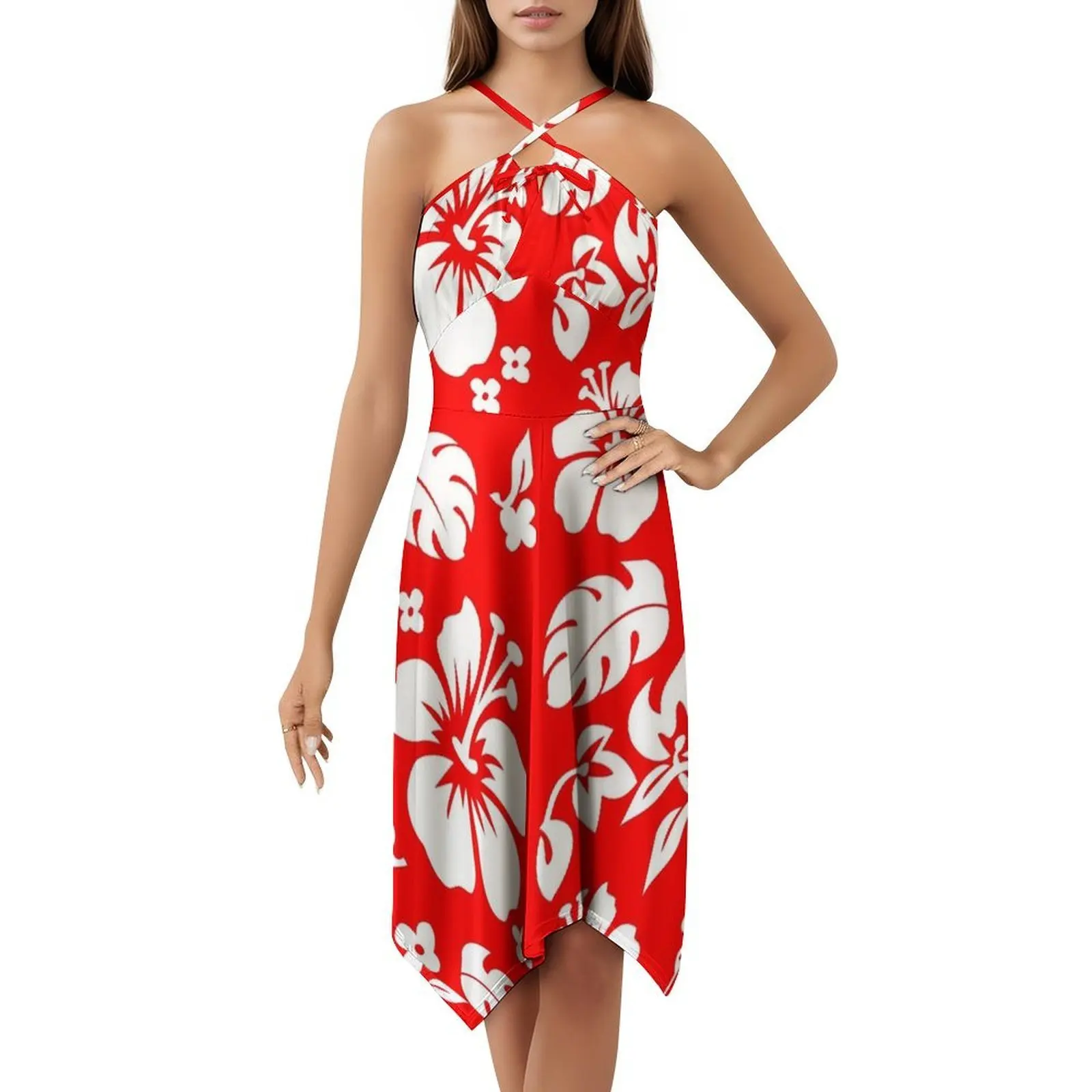 فستان صيفي بوهيمي بدون أكمام للنساء مطبوع عليه زهور فساتين حفلات الشاطئ نمط نبات الغابات المطيرة فستان سهرة على شكل نخيل طبيعي