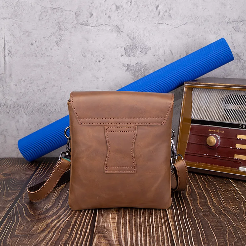 Casual Men's Shoulder Crossbody Bags Fanny Pack Soft Leather Small Dual Layer Messenger Shoulder Satchel Phone Waist Belt Bag