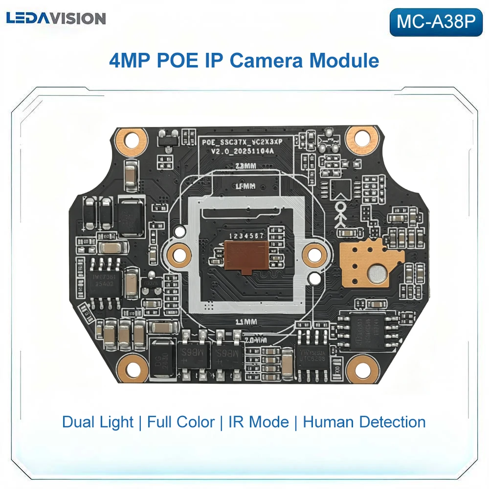 MC‑A38P Integrated POE Dual‑Light IP Camera Module SSC37X 25FPS Human Detection PCB Board for Security Surveillance