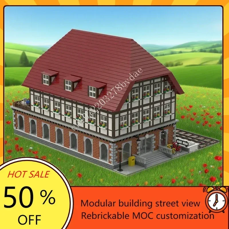 

4533 шт., большой поезд, модульный MOC, вид на улицу, креативный праздник, головоломка на заказ, архитектура, сборная модель DIYA, образовательный подарок