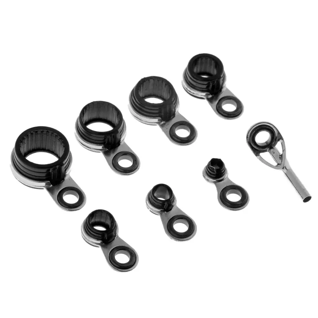 Juego de Anillos Guía para Cañas de Pescar, Protector de Ojos de Cerámica y Silicona para la Construcción de Cañas, Kit de Herramientas para Reparación de Cañas de Pescar