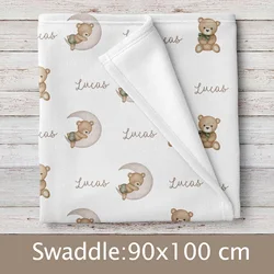 LVYZIHO Cute Bear Personalized Name Jersey Swaddle Set, Choose Colors and Font,Custom Boys Coming Home Gift