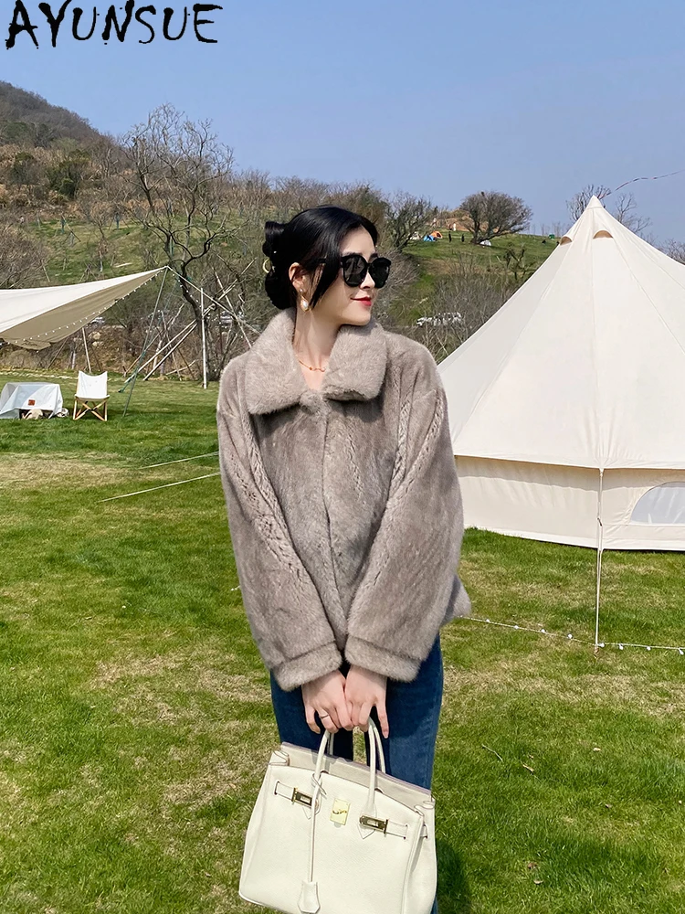 AYUNSUE Luxury Whole Mink Fur Jacket Woman Natural Min Fur Jacket for Woman Clothes High Quality New in Outerwears Кофта С Мехом