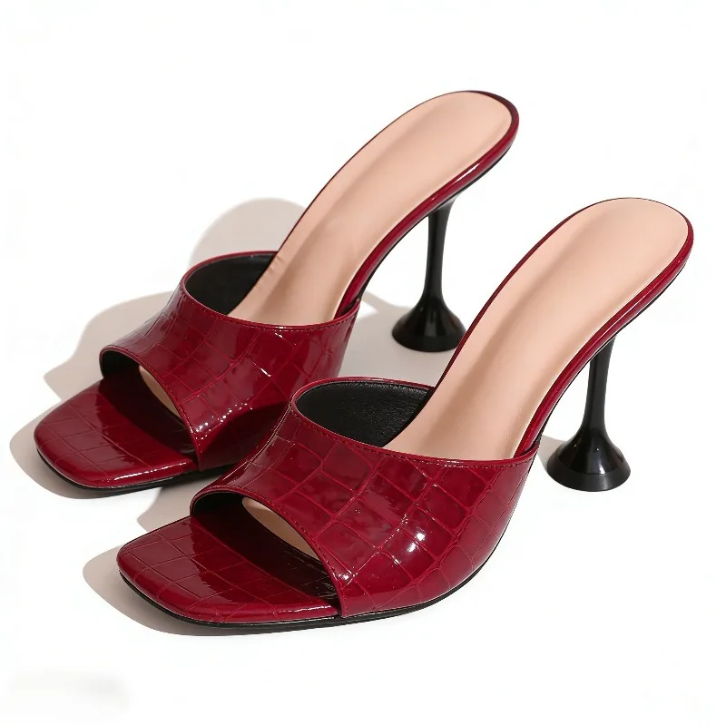 

Модные женские туфли-мюли на высоком каблуке с квадратным открытым носком, повседневные элегантные сандалии-шлепанцы для женщин, лето 2026