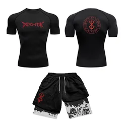 Anime 3D Printed Men's Compression Set Long/short Sleeve Gym Top+Workout Shorts Quick Drying Rash Guard Set