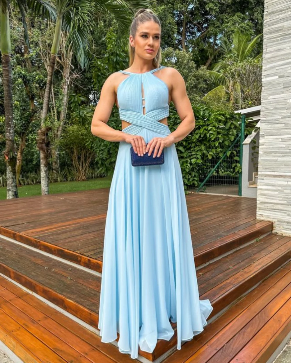 Customized A-line Halter Floor Length Prom Gowns Chiffon Criss-Cross Evening Dresses Draped Simple Cocktail Dresses