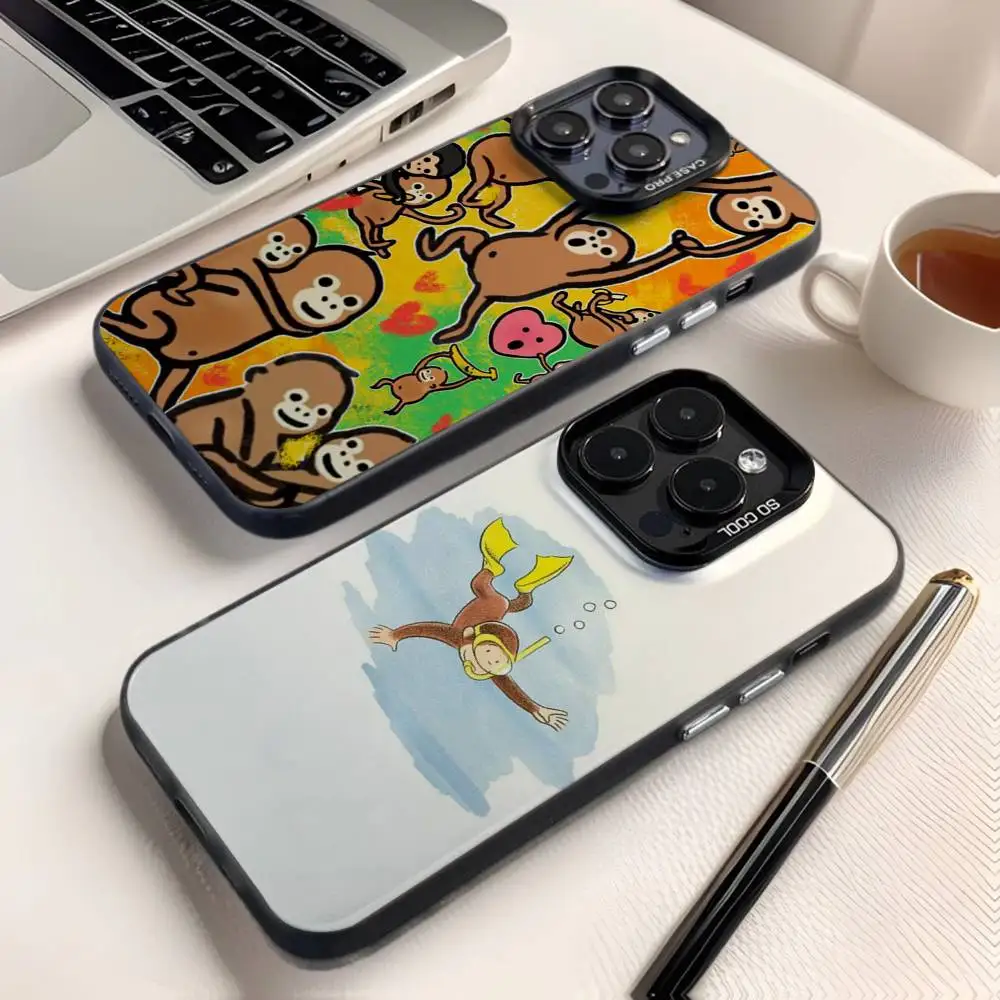 

Curious George Monkey Phone Case For iPhone 16,15,14,13,12,11,8,7,Pro,Max,Plus,Mini,XS,SE Anti Fall Black Matte Hard