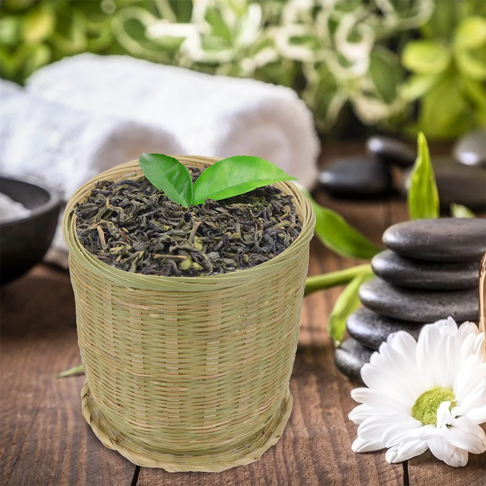 

Premium Bamboo Woven Basket Wear Resistant Storage Container with Lid Kitchen Trash Vegetable Sundries Organizer