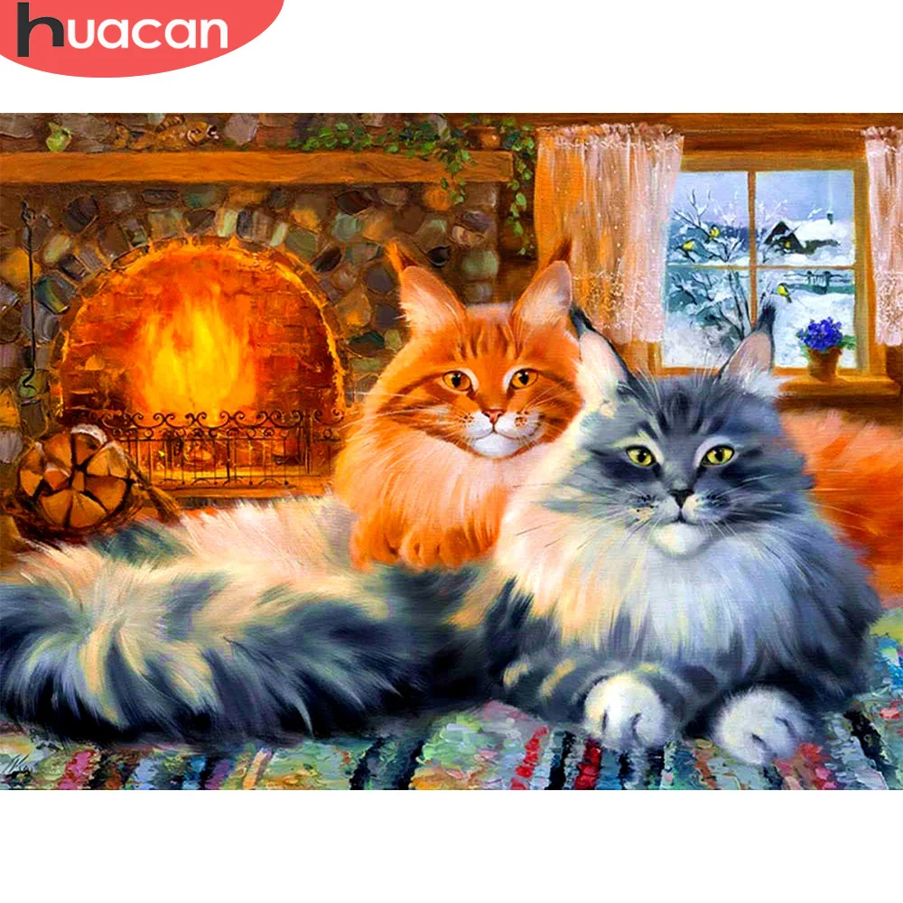 HUACAN Diamond Painting Cross Stitch Cat New Arrival Diamond