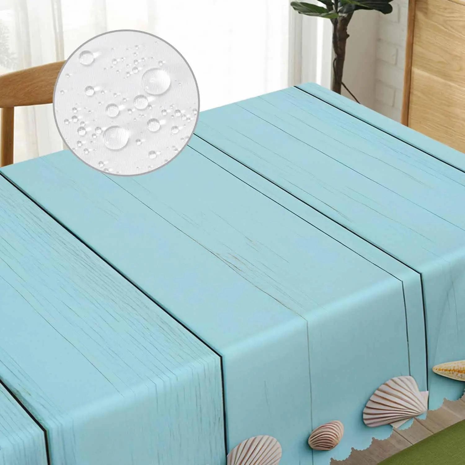 Beach Nautical Starfish Seashell Tablecloth Table Cover Aqua Blue Coastal Linen Dining Table Runner Kitchen Decor for Dinner Par