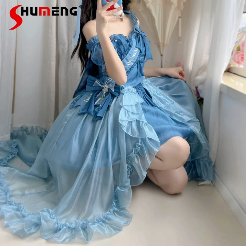 

Blue Princess Dress Ball Gown Spring Summer New Women's Sweet Elegant Slim Evening Dresses Birthday Party Lolita Dress Vestidos
