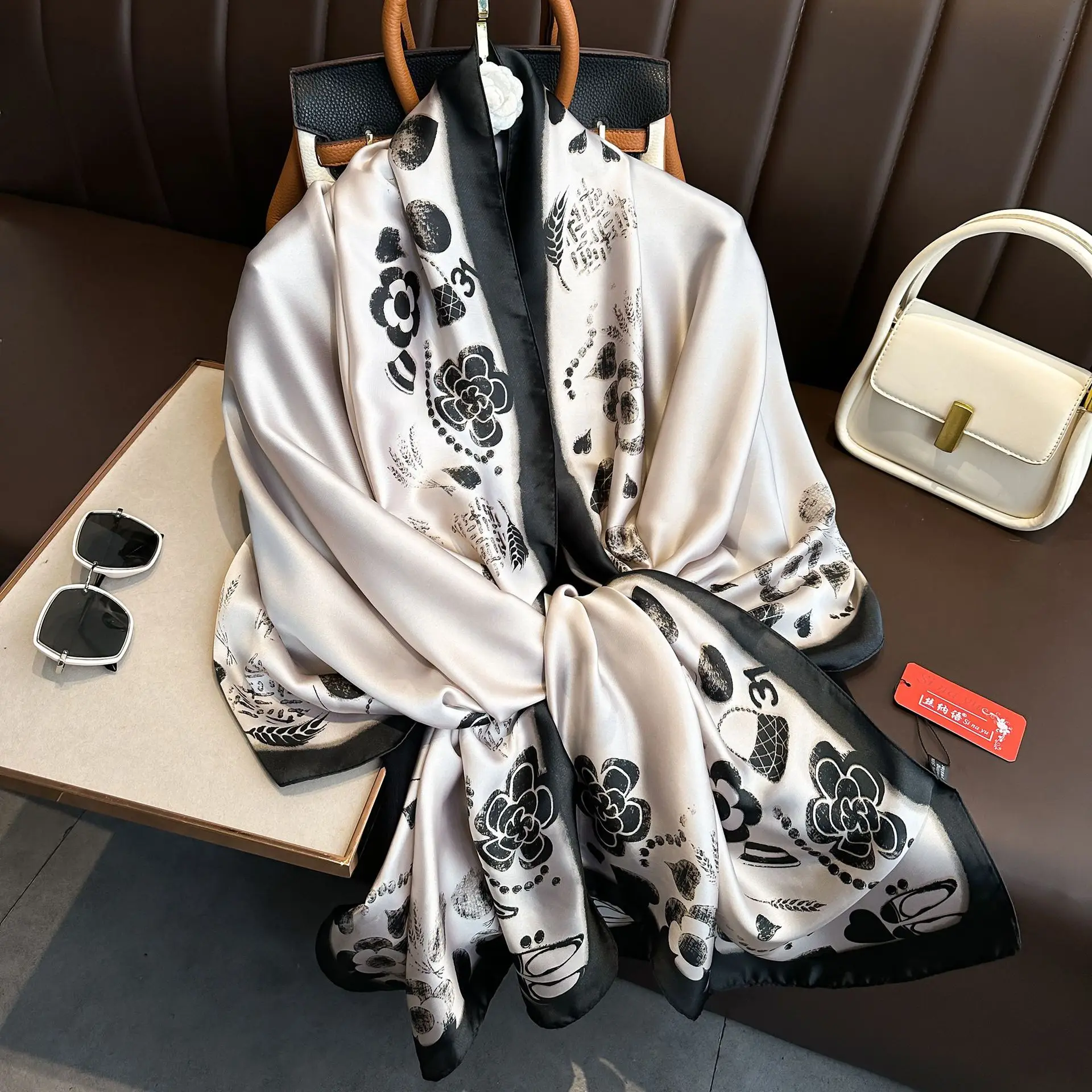 Luxury Brand Silk Scarves Women Fashion Print 180X90CM Long Scarf Popular Silk Headscarf Lady Sunscreen Beach Quality Shawl image 5