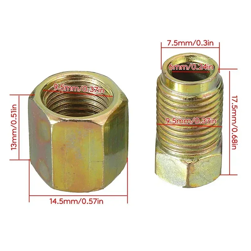 100 szt. męskich żeńskich miedzianych łączników do rur hamulcowych M10 x 1 mm Nakrętki metryczne Śruba do końcówek rurowych 3/16" Zestaw łączników przewodów hamulcowych