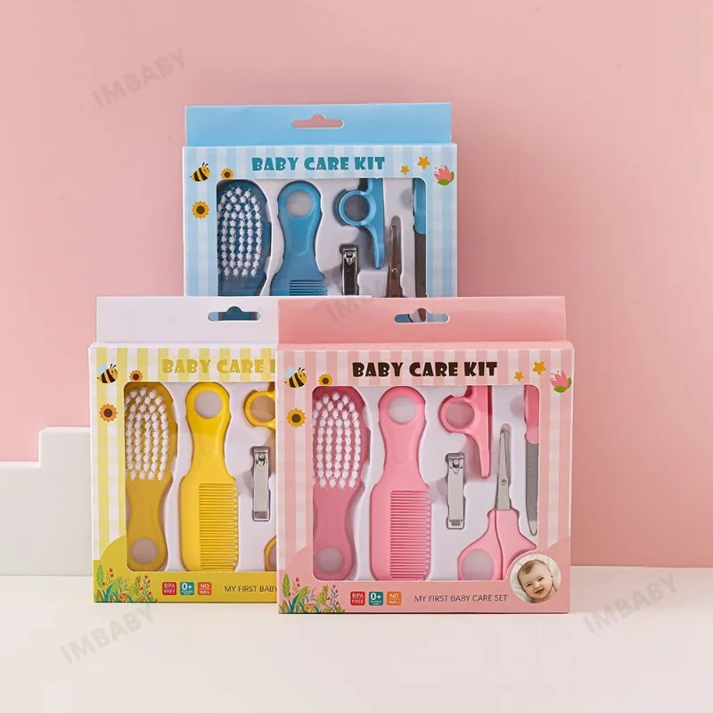 IMBABY 6Pcs Newborn Baby Care Grooming Kit, Safe Round Nail Clipper Scissors File Hair Brush Comb Set BPA Free Infant Toddlers