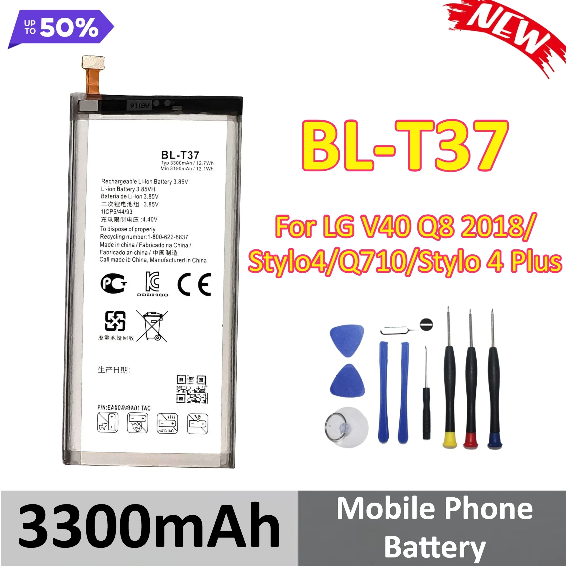 [BL‑T37] for LG V40 Q8 2018/Stylo4/Q710/Stylo 4 Plus Mobile Phone Battery 3300mAh + Tools