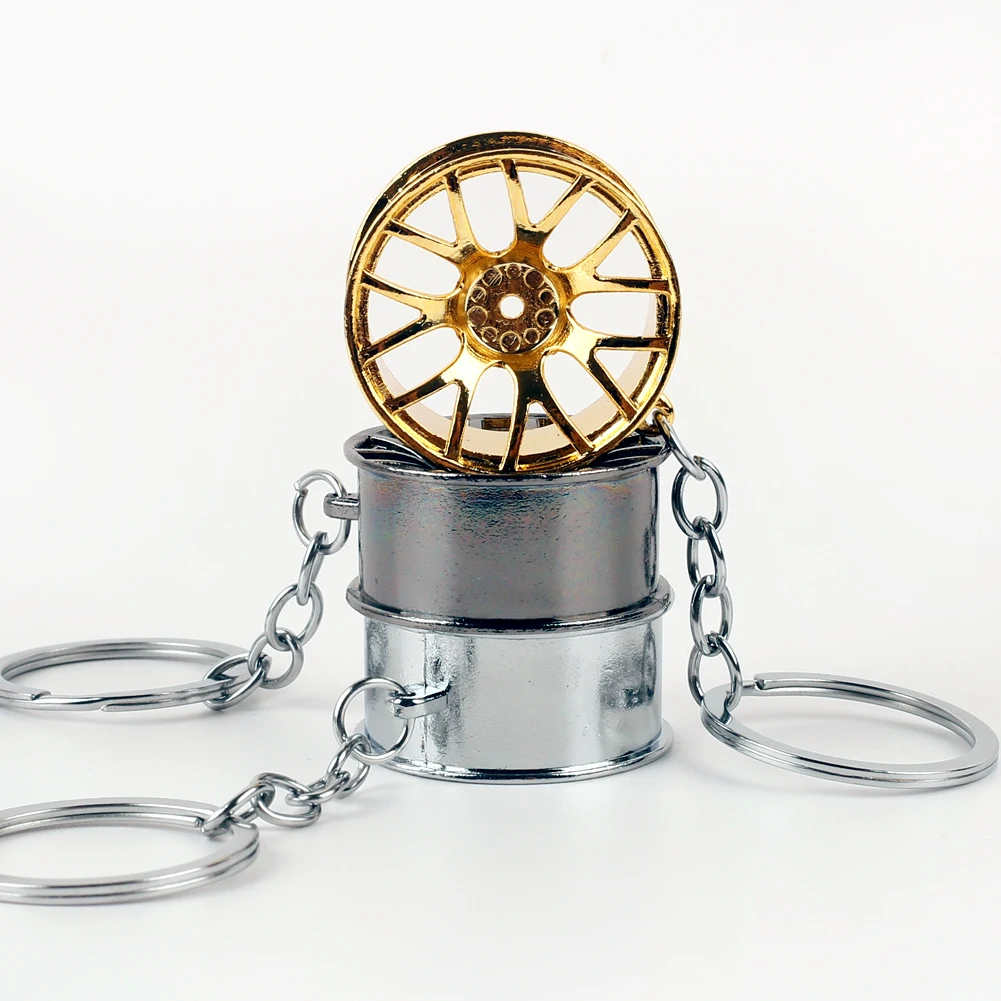 3pc Set Metal Car Wheel Hub Keychain - Mini Auto Rim Key Fob Keyring for Key Chain, Bag Charm & Car Enthusiasts | Club Gifts