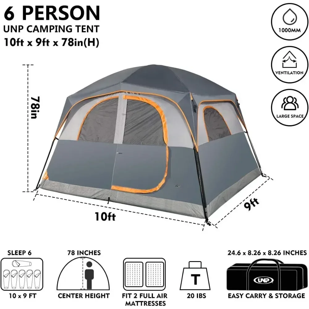 Imagem -03 - Double Layer Família Camping Toldos Windproof Impermeável Mesh Door Grandes Janelas de Malha Fácil Configuração Toldos Pessoa