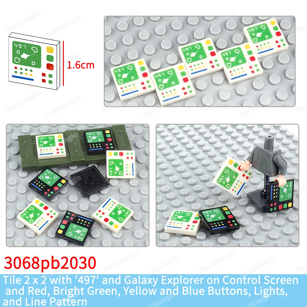 Screen 497 Fighter Jet Printed Pattern Building Block Tiles 2x2 Parts 3068 Assembly MOC Figures Space Equipment Models Boys Toys