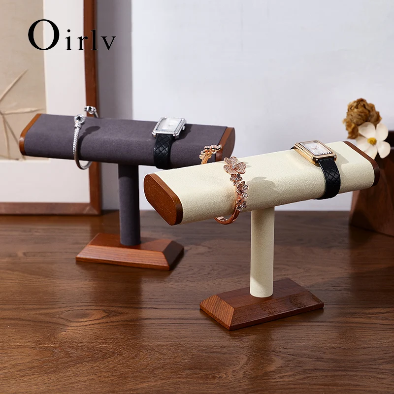 Oirlv Wooden Watch Storage Rack T-Bar Watch Display Stand Jewelry Organizer Holder for Watch Bracelet Table Top Jewelry Storage