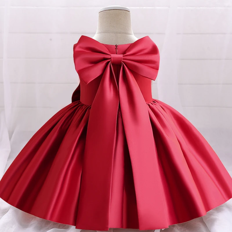 Baby Big Bow Dresses for Girls 2024 Solid Toddler Girls Birthday Princess Dress Elegant Kids Formal Prom Gown for 1 to 5 Year