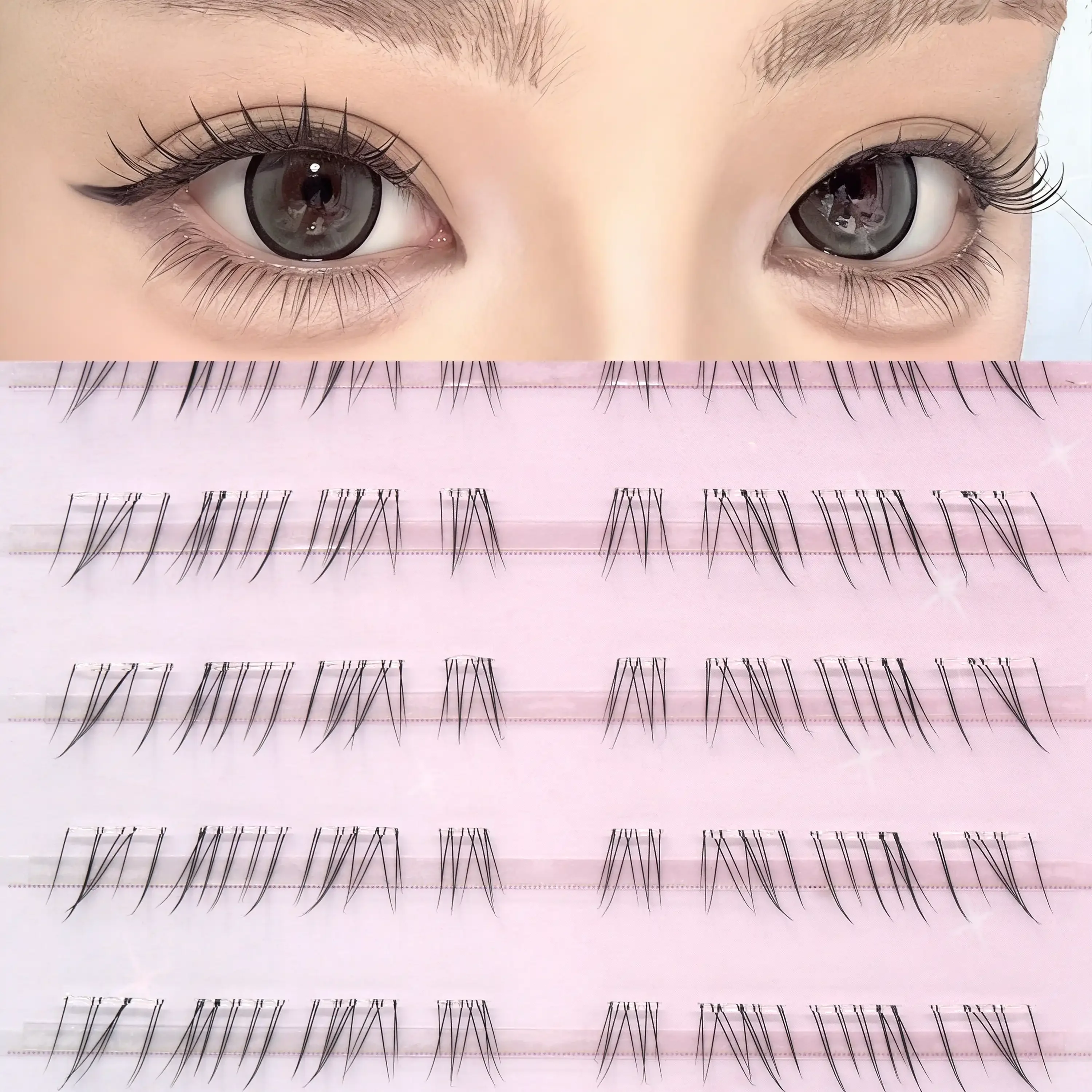 Groothandel hoge kwaliteit handgemaakte doe-het-zelf zelfklevende pre-on mix lengte onderste wimperverlenging met pincet make-up gereedschap lijmvrij