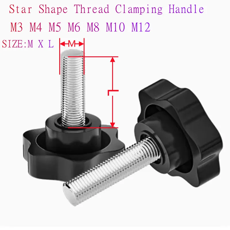 2-5 uds M3 M4 M5 M6 M8 M10 M12 * 10mm a 80mm estrella ciruela baquelita apretar a mano tornillo de pulgar perilla tornillos de apriete