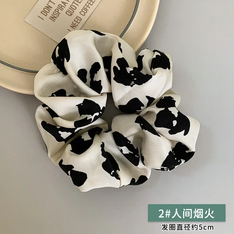 Korean Retro Woman Flower Printed Elastics Hair Band Solid Color Scrunchies Hair Ties Rope Ladies Ponytail Hold Hair Accessories