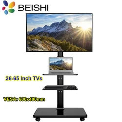 Rolling TV Stand Mobile TV Cart on Wheels for 32-65 Inch Flat Screen TVs Tall TV Floor Stand with Swivel Mount Corner TV Stands