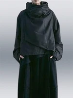 Chaqueta nueva de otoño para mujer, abrigo holgado de manga larga con cuello alto, ropa de abrigo fresca asimétrica de Color sólido para mujer