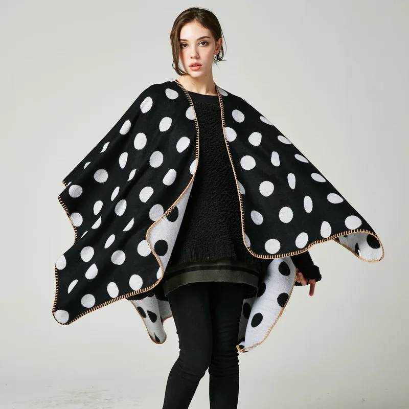 

Lady Cashmere Blend Shawls Jacquard Geometric Dot Pashmina Cloak Split Cape Wraps Big Size Ethnic Bohemia Mantilla Soft Echarpes