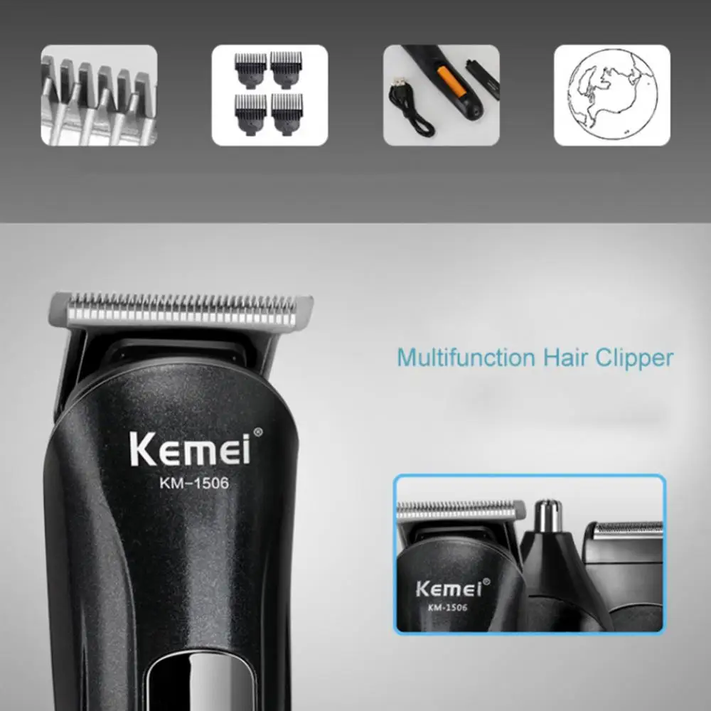 Men 3 in 1 Cordless USB Charging Mustache Nose Hair Trimmer Clipper Groomer Kit Nose Ear Trimmer