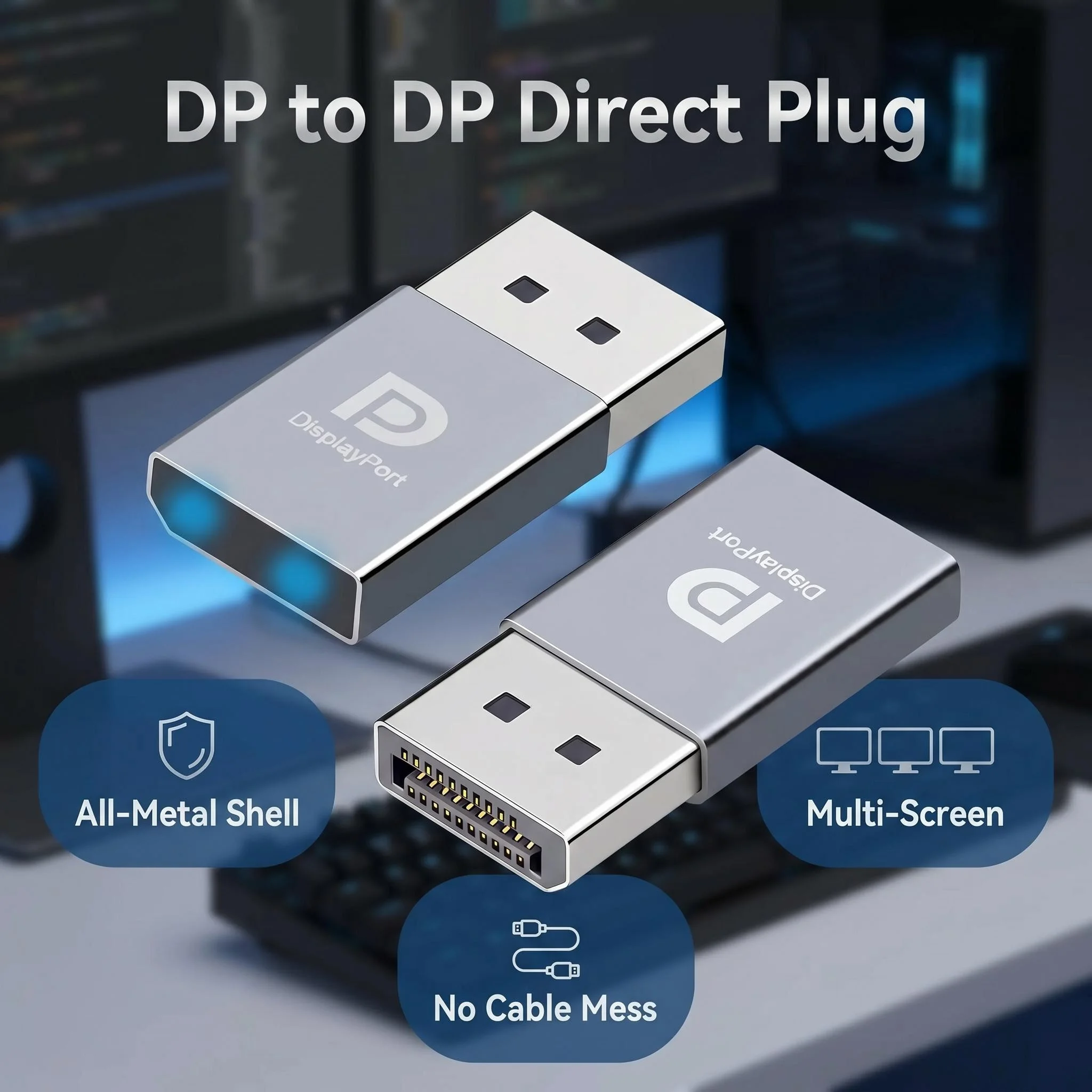 DisplayPort Male to Male Short Adapter All Metal Shell Direct Plug DP Connector for PC Graphics Card Monitor Multi-screen Work