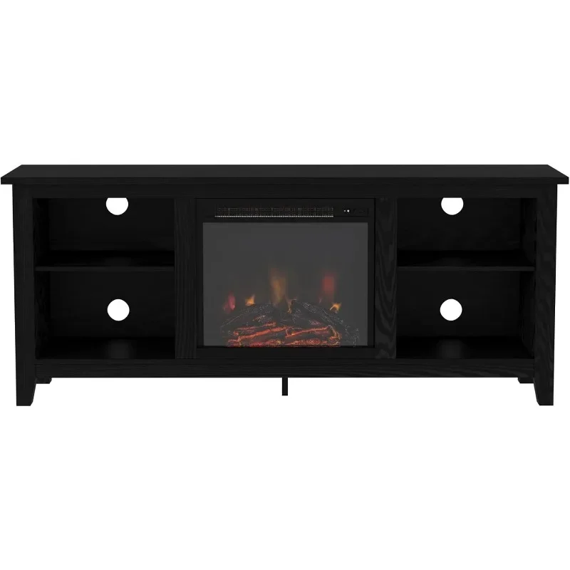 Walker Edison Wren Classic 4 Cubby Kamin-TV-Ständer für Fernseher bis zu 65 Zoll, 58 Zoll, Schwarz