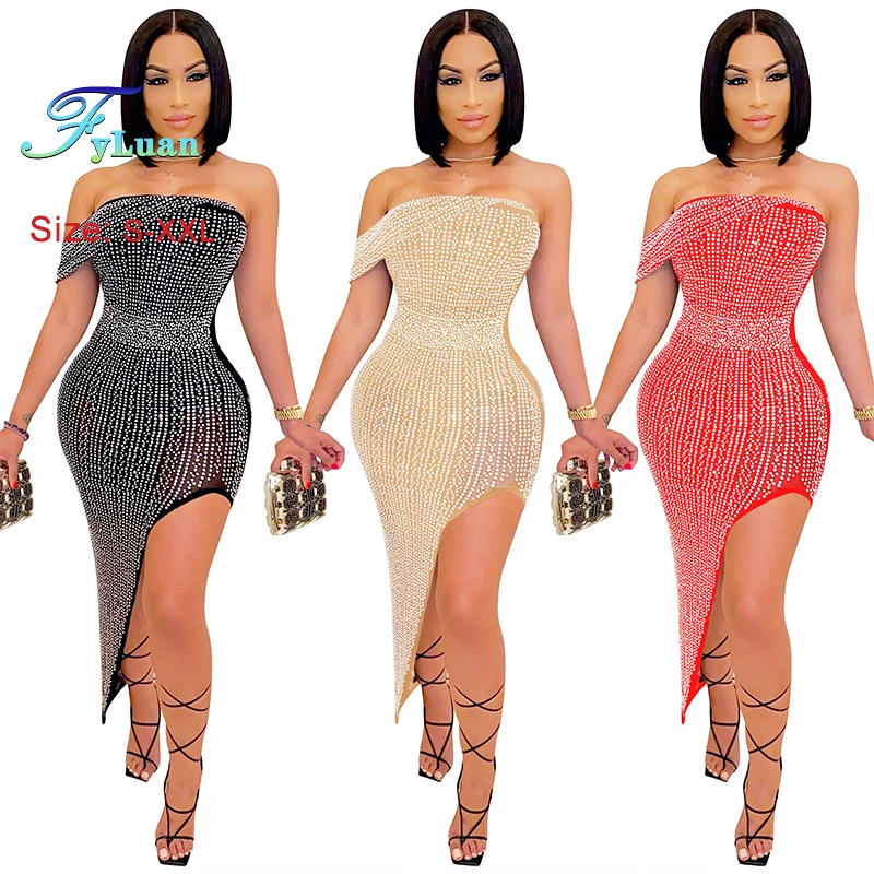 2023 neue Sexy V-ausschnitt Kleider für Frauen Tank Rüschen Neue Im Sommer Kleidung Patchwork Sexy Party Strass Sheer Mesh Party kleid