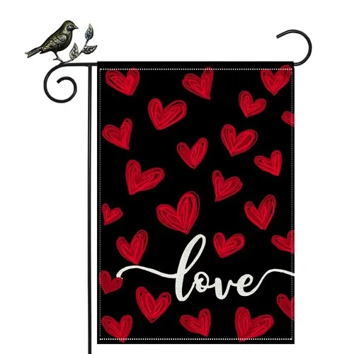 GEEORY Valentines Day Red  Black Love Hearts Garden Flag 12 x 18 Inch - Doubl... OOV IIC