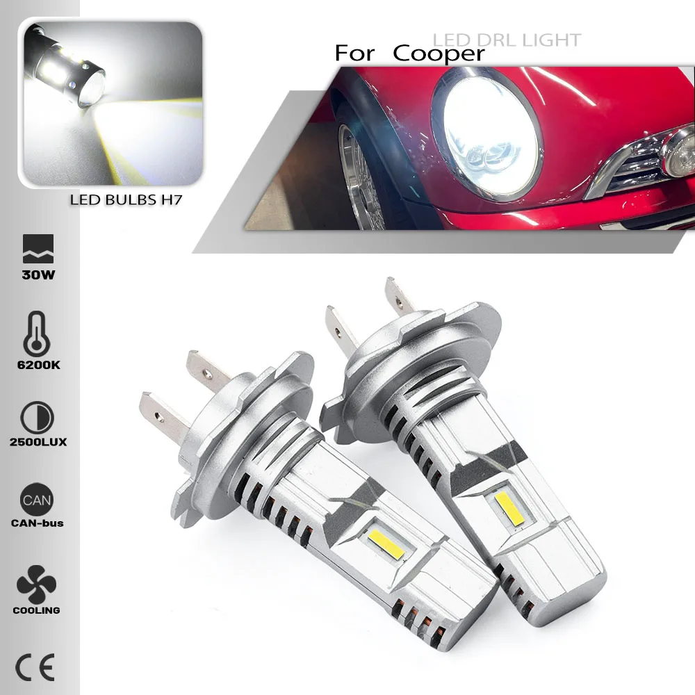 

2PCS H7 Led Headlights Bulbs For MIni cooper R50 R52 R53 2001-2006-High/Low Beam Super Bright 6500K White Auto Lighting Canbus